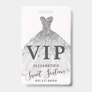 Zilver Grijs Glitter Jurk Sweet 16 VIP Verjaardag Badge