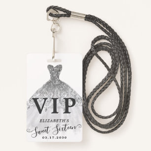 Zilver Grijs Glitter Jurk Sweet 16 VIP Verjaardag Badge
