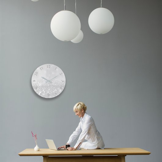 Zilver grijs glitter Minimale metalen zwart-wit Grote Klok