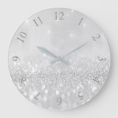 Zilver grijs glitter Minimale metalen zwart-wit Grote Klok (Voorkant)