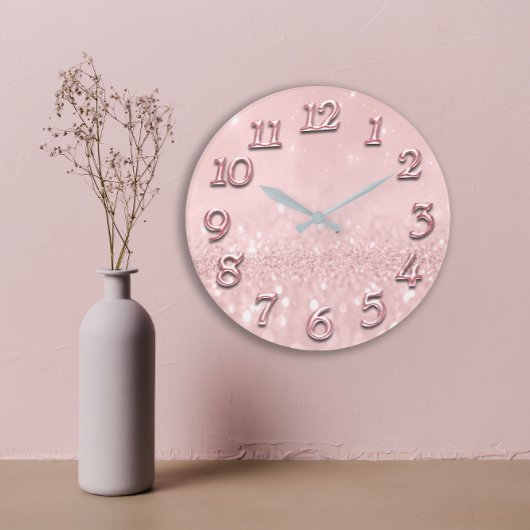 Zilver grijs glitter Minimale Roze Roze Blush Girl Grote Klok