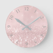 Zilver grijs glitter Minimale roze Roze Blush Ronde Klok (Voorkant)