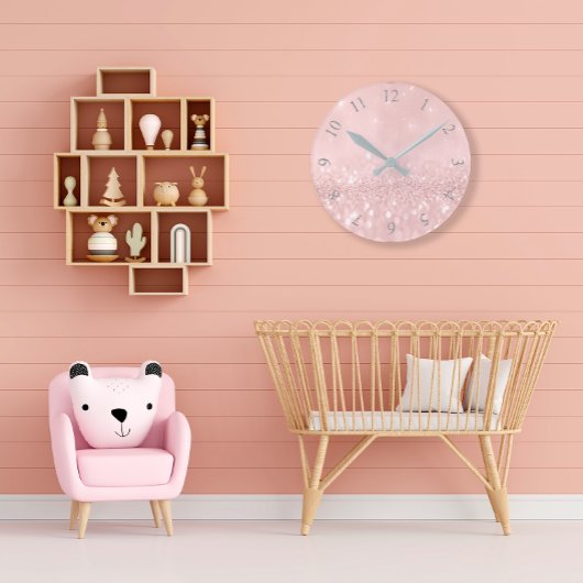 Zilver grijs glitter Minimale roze Roze Blush Ronde Klok