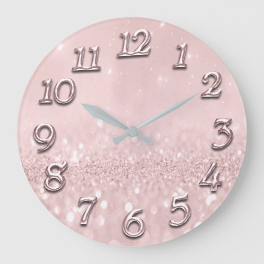 Zilver grijs glitter Minimale roze roze pasteelmei Grote Klok (Voorkant)