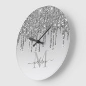 Zilver grijs glitter Sparkle Glam Driving Monogram Grote Klok (Hoek)