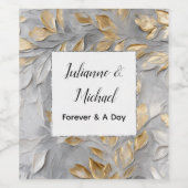 Zilver Grijs Goud Bladeren Bruiloft Wijn Etiket (Enkel label)