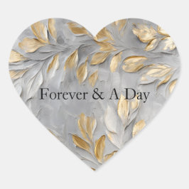 Zilver Grijs Goud Bladeren Hart Sticker
