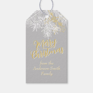 Zilver Grijs Goud Chic Elegante Kerst Botanisch Cadeaulabel