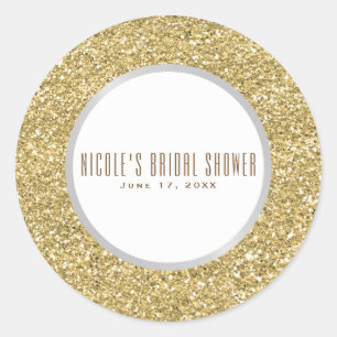 Zilver Grijs Goud Glitter Elegant Bruiloft Favor Ronde Sticker