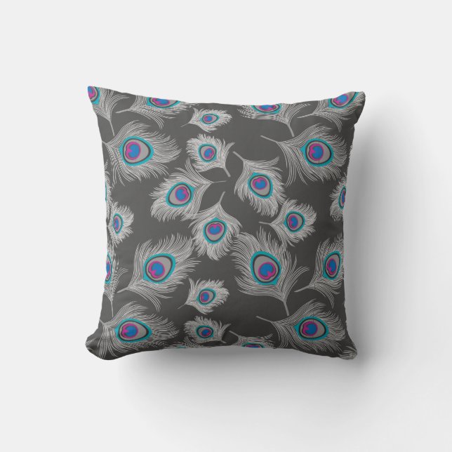 Zilver grijs/grijze penkerveren op grafiet kussen (Voorkant)