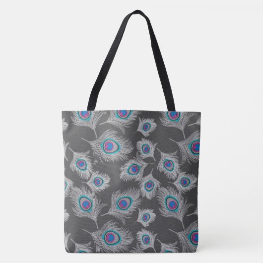 Zilver grijs/grijze penkerveren op grafiet tote bag (Voorkant)