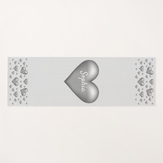 Zilver grijs hart met aangepaste tekst yogamat (Voorkant (horizontaal))