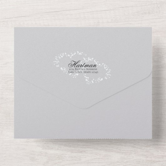 Zilver grijs huwelijk in één keer all in one uitnodiging (Achterkant)