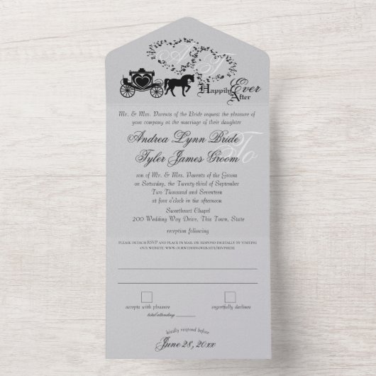 Zilver grijs huwelijk in één keer all in one uitnodiging (Binnen)