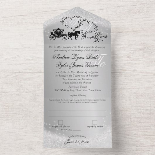 Zilver grijs huwelijk in één keer all in one uitnodiging (Binnen)