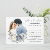 Zilver Grijs Ivoor Bloemige Winter Bruiloft Save The Date (Staand voorkant)