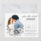 Zilver Grijs Ivoor Bloemige Winter Bruiloft Save The Date (Voorkant / Achterkant)