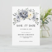 Zilver Grijs Ivoor Bloemige Winter Bruiloft Save The Date (Staand voorkant)
