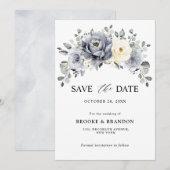 Zilver Grijs Ivoor Bloemige Winter Bruiloft Save The Date (Voorkant / Achterkant)