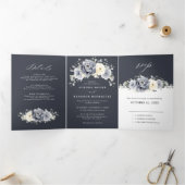 Zilver Grijs Ivoor Bloemige Winter Landelijke Trou Drieluik Aankondiging (Binnen)