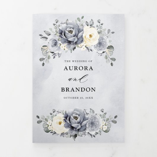 Zilver Grijs Ivoor Bloemige Winter Landelijke Trou Drieluik Aankondiging (Cover)