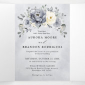 Zilver Grijs Ivoor Bloemige Winter Landelijke Trou Drieluik Aankondiging (Binnenkant midden)