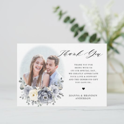 Zilver grijs ivoor - winterhuwelijk bedankkaart (Staand voorkant)