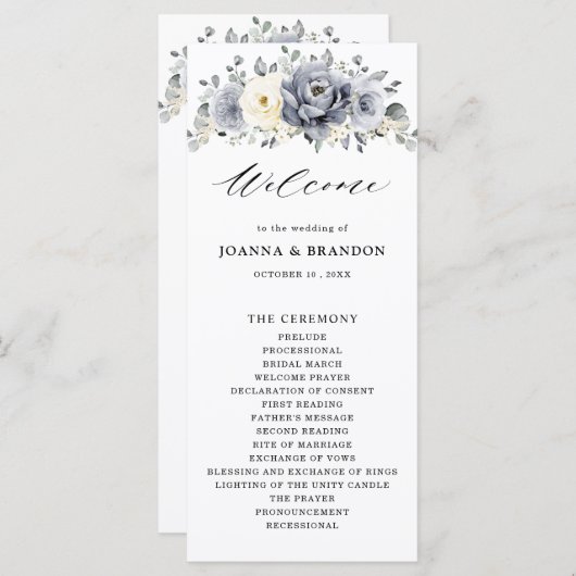 Zilver grijs ivoor - winterhuwelijk programmakaart (Voorkant / Achterkant)