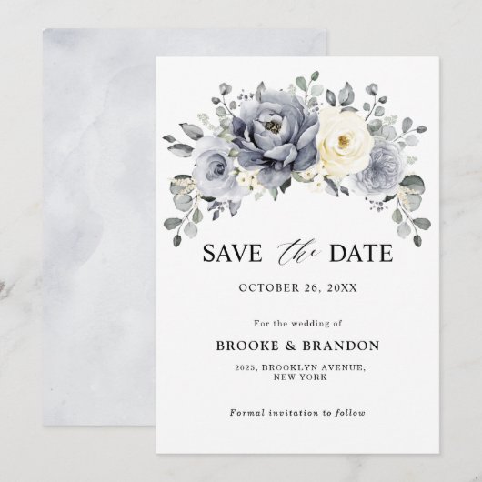 Zilver grijs ivoor - winterhuwelijk save the date (Voorkant / Achterkant)