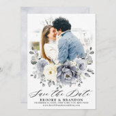 Zilver grijs ivoor - winterhuwelijk save the date (Voorkant / Achterkant)