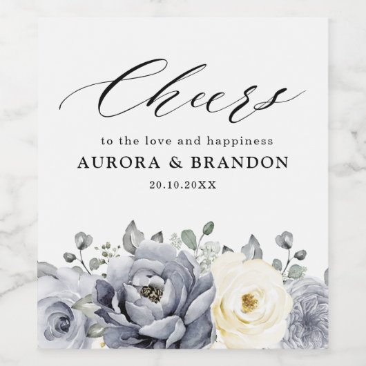 Zilver grijs ivoor - winterhuwelijk wijn etiket (Enkel label)