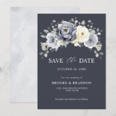 Zilver Grijs Ivoren Bloemige Winter Landelijke Tro Save The Date (Voorkant / Achterkant)