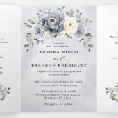 Zilver Grijs Ivory Bloemige Winter Landelijke Trou Drieluik Aankondiging (Binnenkant midden)