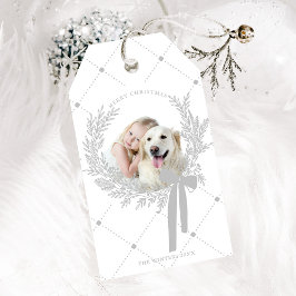 Zilver Grijs Kerst Krans Foto Cadeaulabel