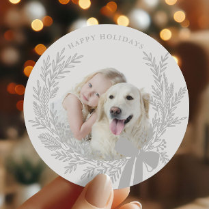 Zilver Grijs Kerst Krans Foto Ronde Sticker