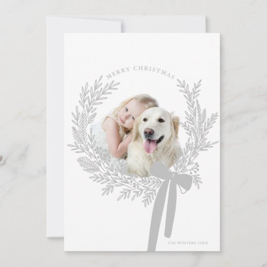 Zilver Grijs Kerst Krans Minimale Foto Feestdagenkaart (Voorkant)