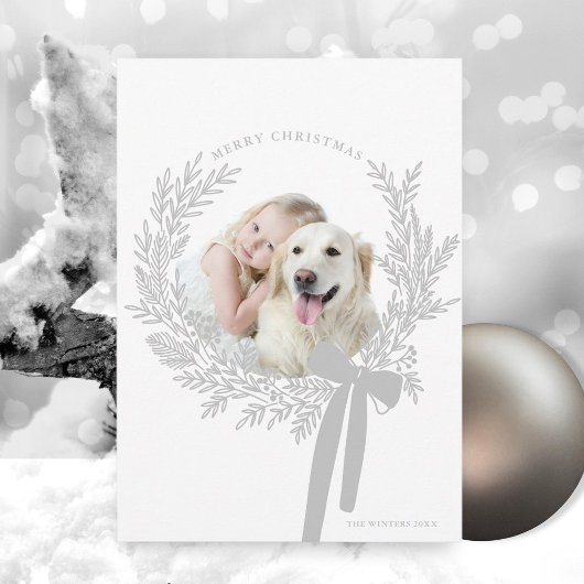 Zilver Grijs Kerst Krans Minimale Foto Feestdagenkaart