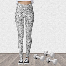 Zilver grijs licht glitter sparren zwart wit leggings