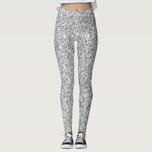 Zilver grijs licht glitter sparren zwart wit leggings (Voorkant)