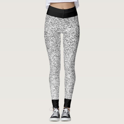 Zilver grijs lichtglitter sparkles met zwart leggings (Voorkant)