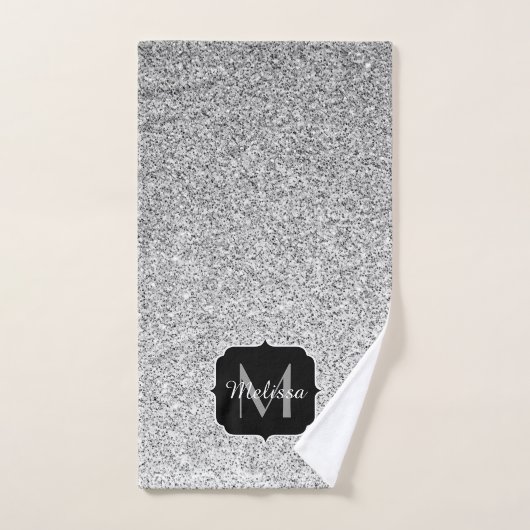 Zilver grijs lichtglitter sparkles Monogram Bad Handdoek (Handdoek)