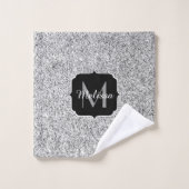 Zilver grijs lichtglitter sparkles Monogram Bad Handdoek (Wasdoekje)