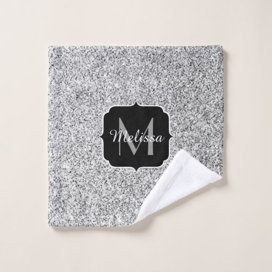 Zilver grijs lichtglitter sparkles Monogram Bad Handdoek (Wasdoekje)