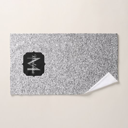 Zilver grijs lichtglitter sparkles Monogram Bad Handdoek (Handdoek)