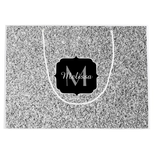 Zilver grijs lichtglitter sparkles Monogram Groot Cadeauzakje (Voorkant)
