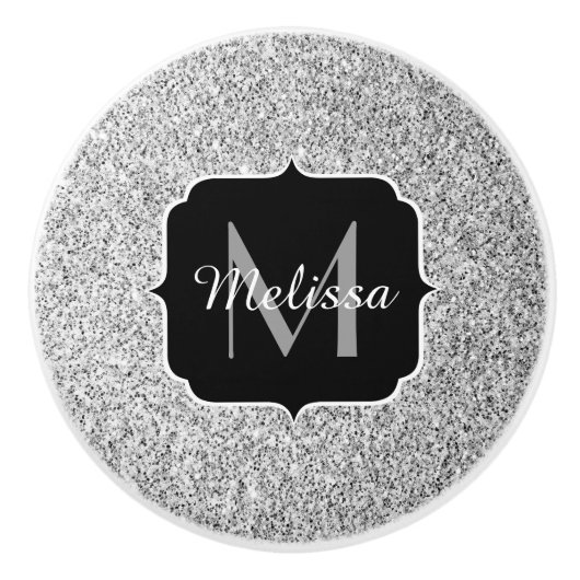 Zilver grijs lichtglitter sparkles Monogram Keramische Knop (Voorkant)