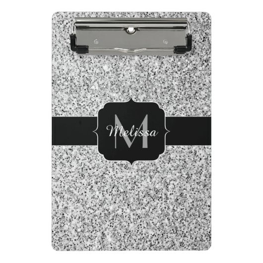 Zilver grijs lichtglitter sparkles Monogram Mini Klembord (Voorkant)