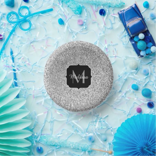 Zilver grijs lichtglitter sparkles Monogram Papieren Kommen (Feest)