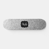 Zilver grijs lichtglitter sparkles Monogram Persoonlijk Skateboard (Horizontaal)
