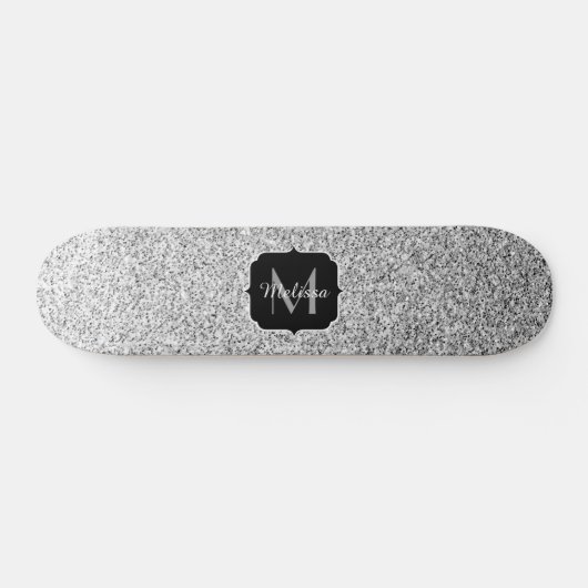 Zilver grijs lichtglitter sparkles Monogram Persoonlijk Skateboard (Horizontaal)